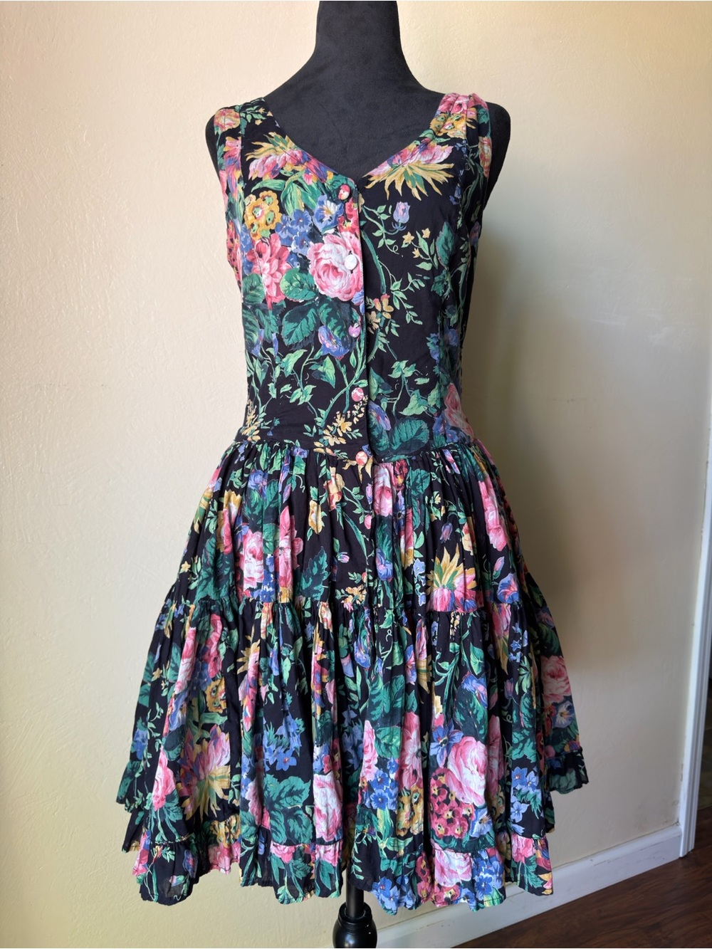 90s floral button front mini dress cotton layered skirt 
Starina small